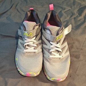 Fila Kids Gray Sneakers with Pink and Yellow Accents